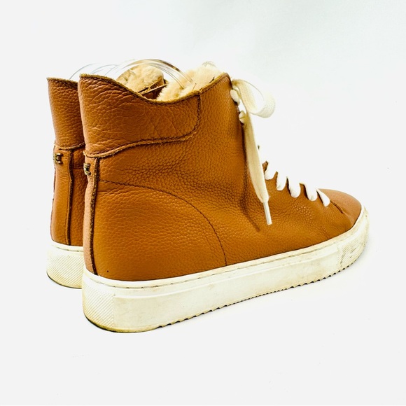 Sam Edelman Pence Leather High-Top Shearling Trim Sneakers Brown sz 8 - Picture 8 of 15